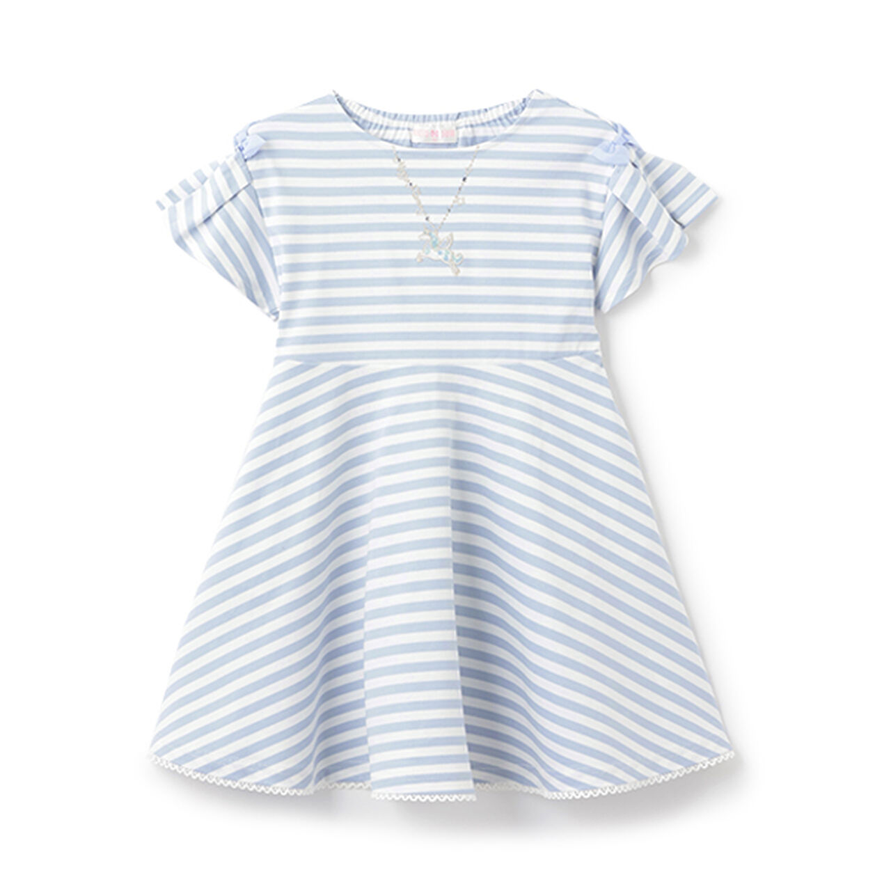 Necklace Embroidery Stripe Pattern One-Piece Dress,Navy, large image number 15