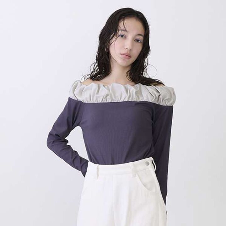 [LADIES] Balloon Collar Long Sleeve T-Shirt,Charcoal gray, medium image number 0