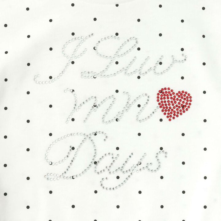 Rhinestone Logo Drawstring Short Sleeve T-Shirt,Off white, medium image number 4