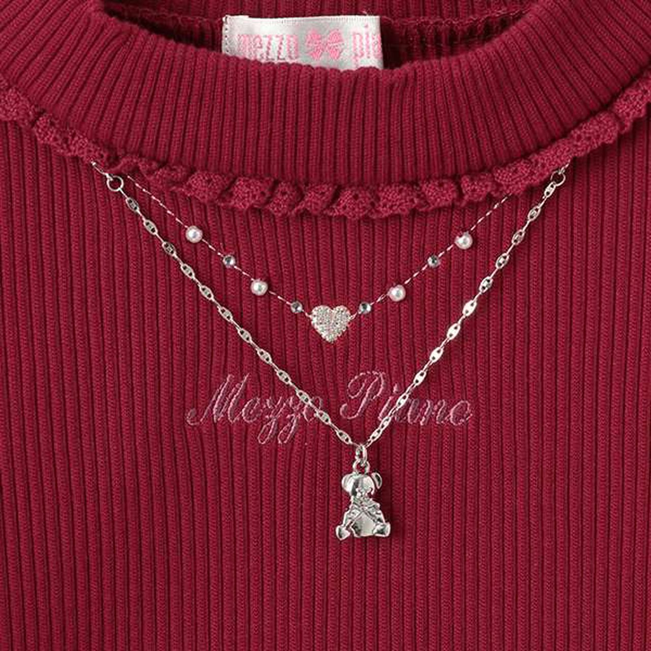 Necklace & Embroidered Ribbed Long-Sleeve T-Shirt,Off white, large image number 11