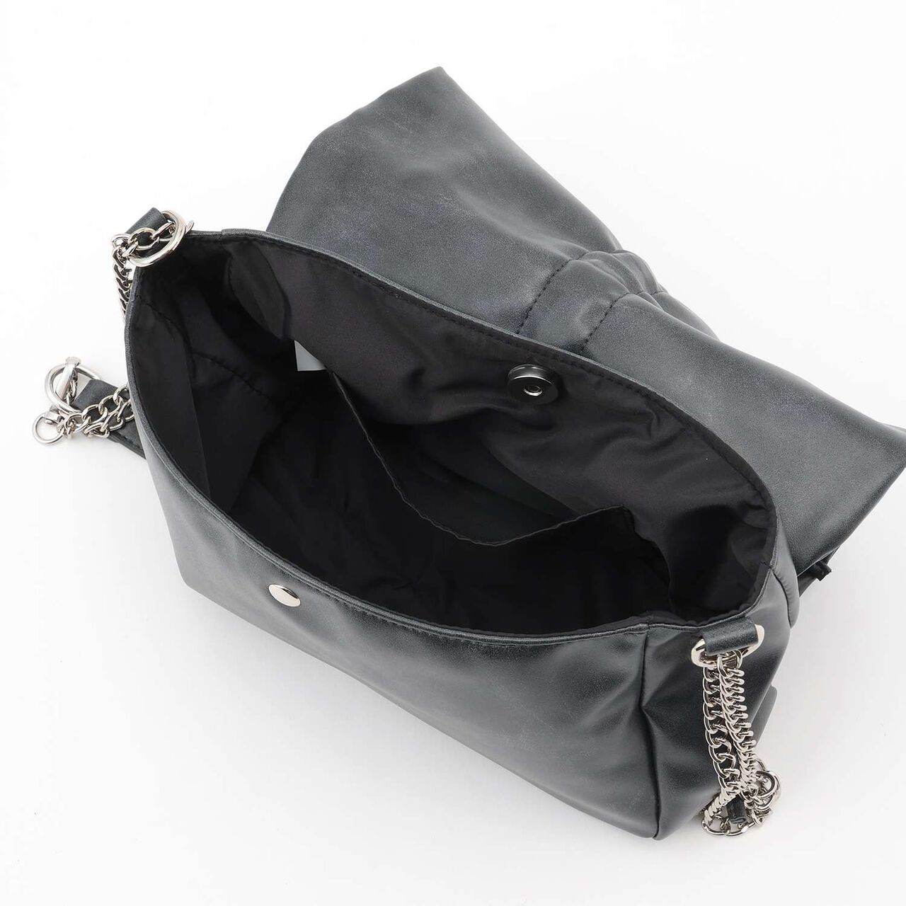 Faux Leather Ribbon Chain Shoulder Bag,Ivory, large image number 6