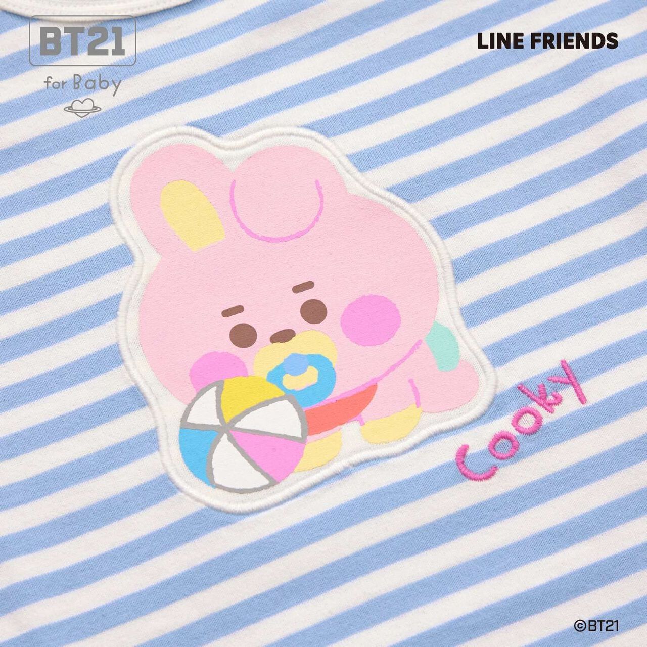 [BT21] Appliqué Stripe Short Sleeve T-Shirt,Sax blue, large image number 18