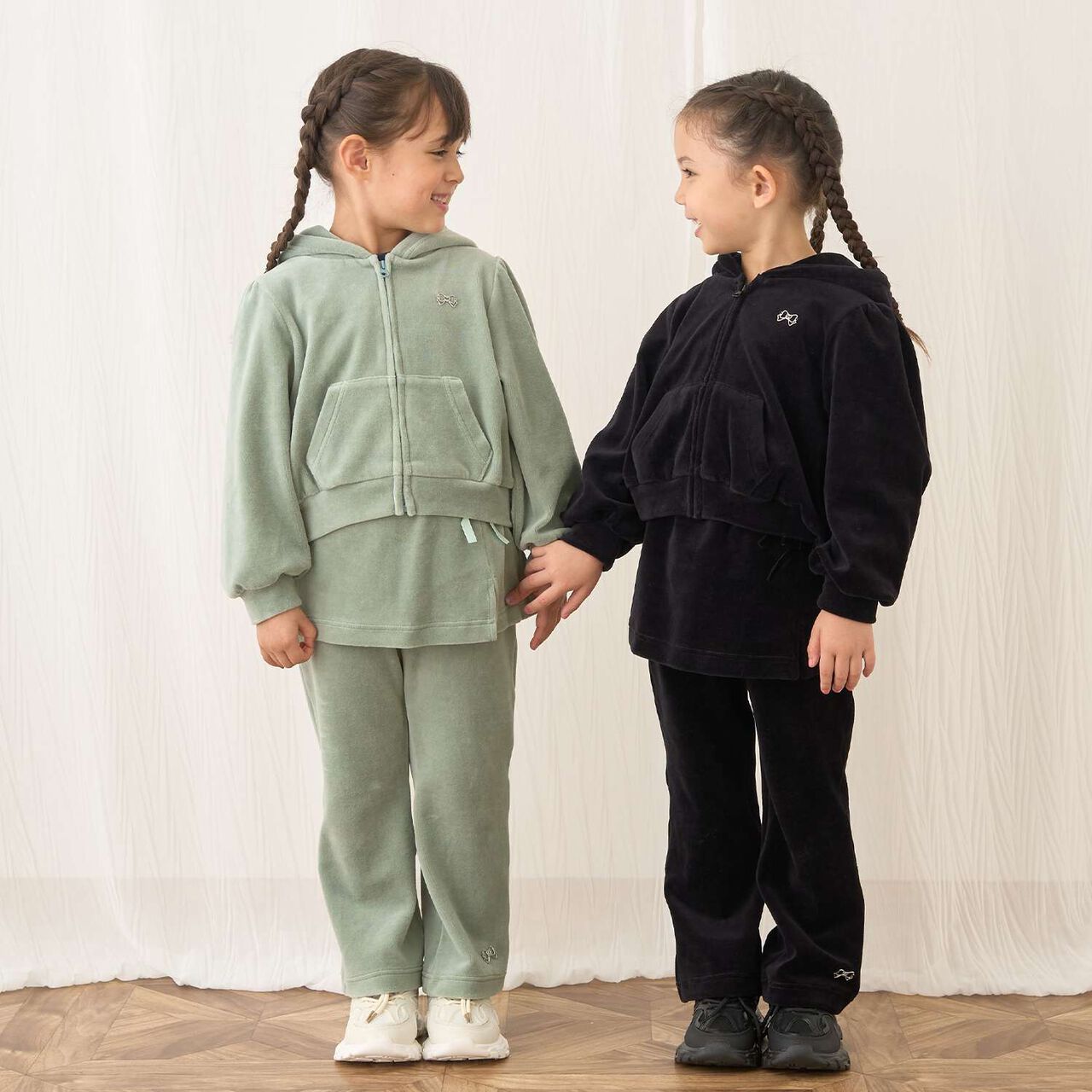 Plush Velour Coordinatable Setup Flared Pants with Skirt,Emerald green, large image number 36