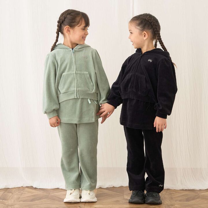 Plush Velour Coordinatable Setup Flared Pants with Skirt,Emerald green, medium image number 36