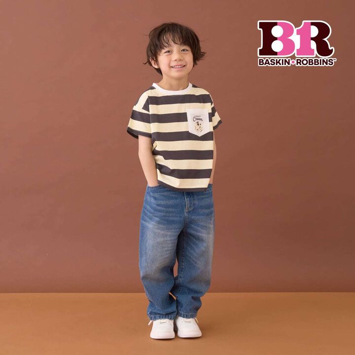 [31 Ice Cream] UV Cool Touch Shape-Retaining Sherbet T Assorted Print Striped T-Shirt,Black, medium image number 0