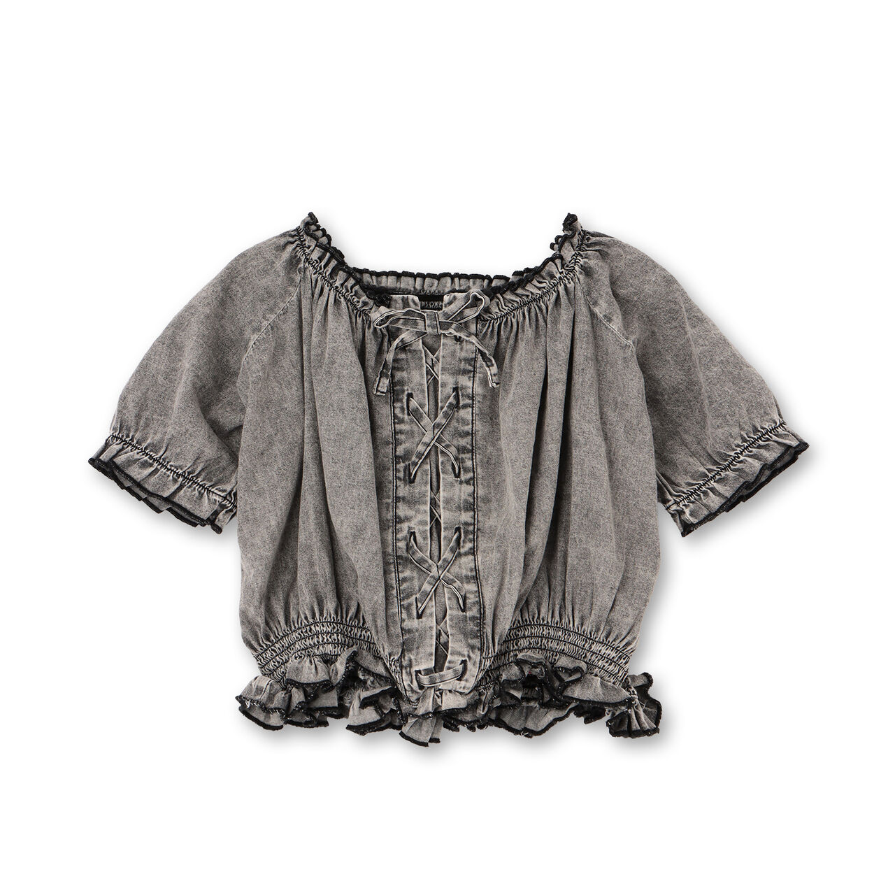 Lace-up Off-Shoulder Blouse,Gray, large image number 0