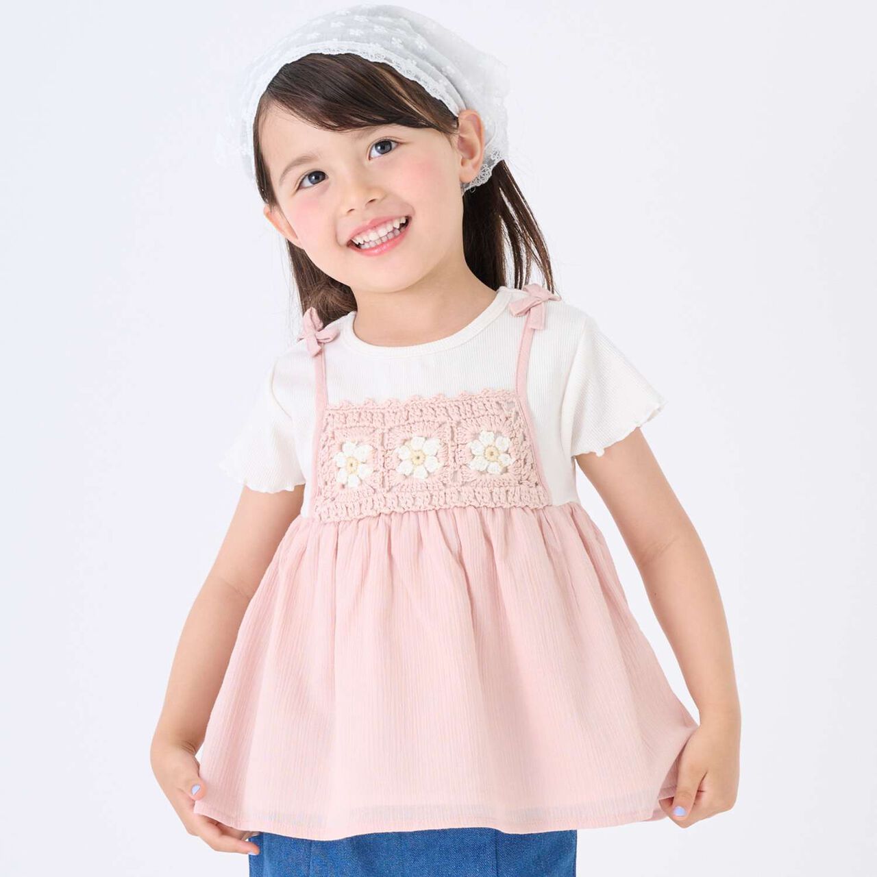 Black Crochet Docking Tunic,Light pink, large image number 0