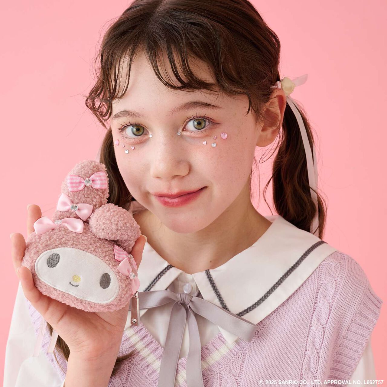 My Melody / Kuromi Ribbon Full Face Pouch,Pink, large image number 0