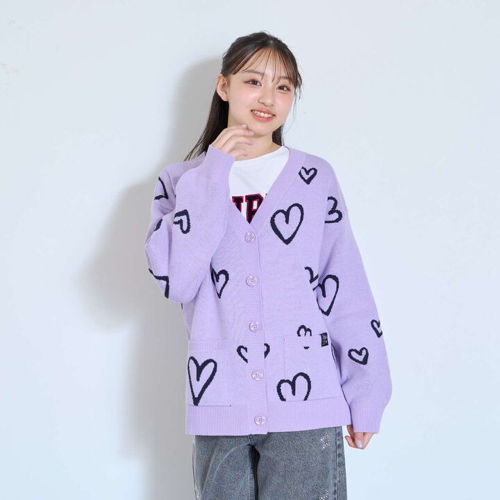 [7days/Washable] Heart Pattern Cardigan,Lavender, medium image number 7
