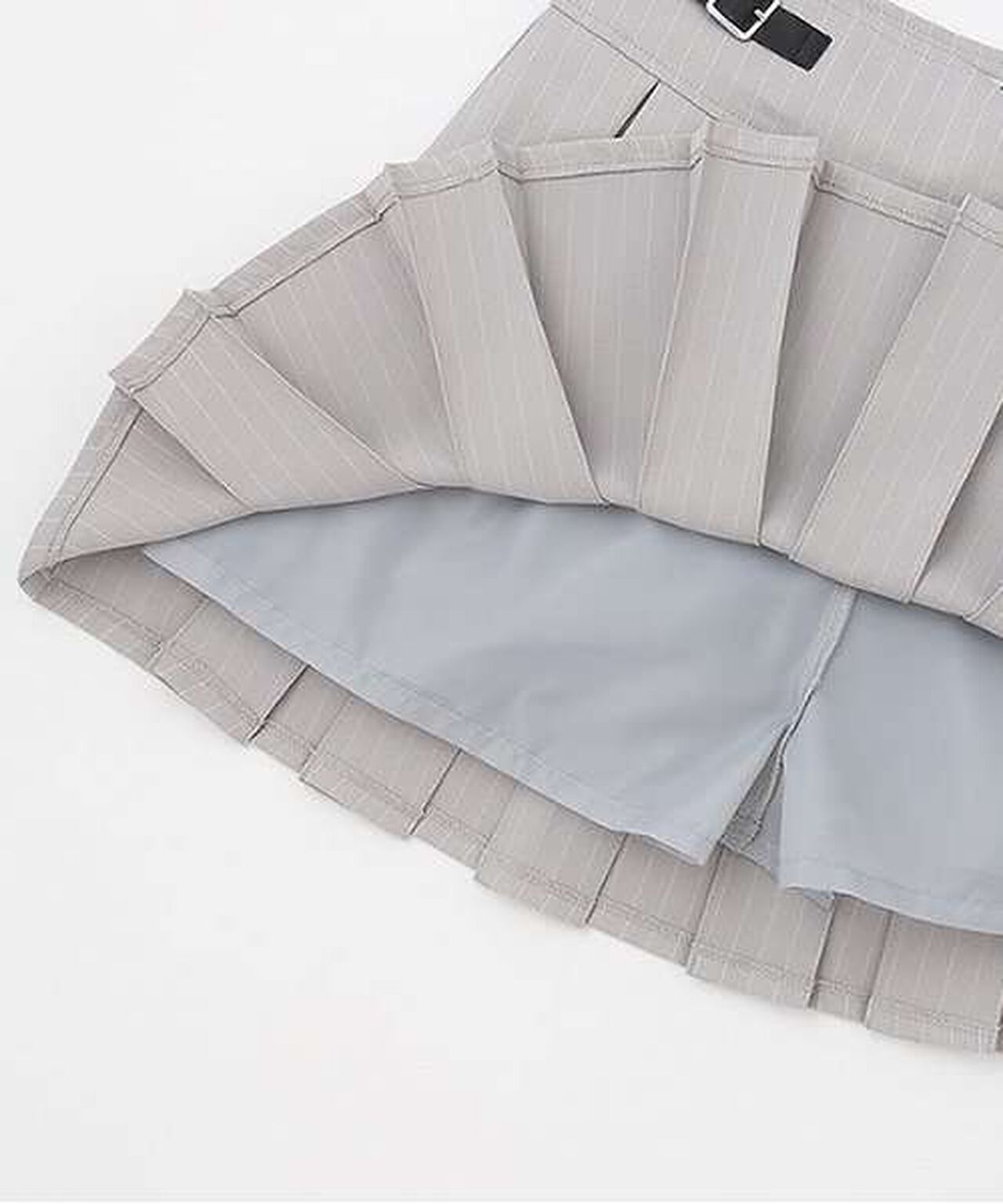 Quilted Belt Pleated Skirt,Light gray, large image number 7