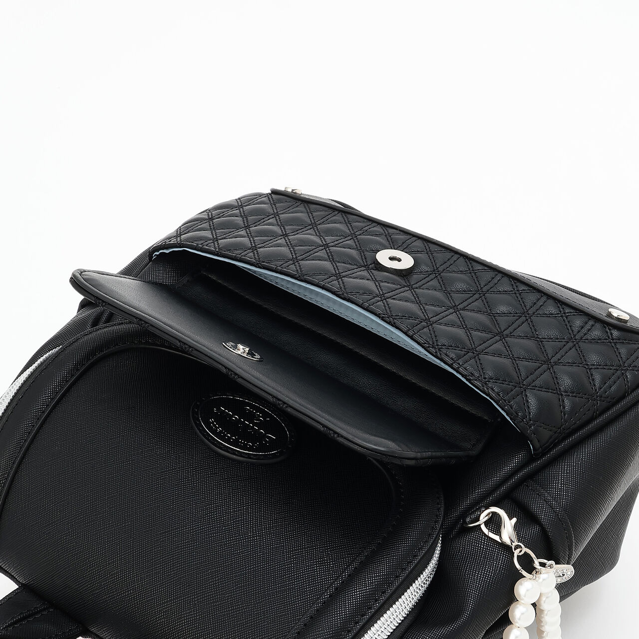 Quilted Design Bucket Backpack,Black, large image number 6