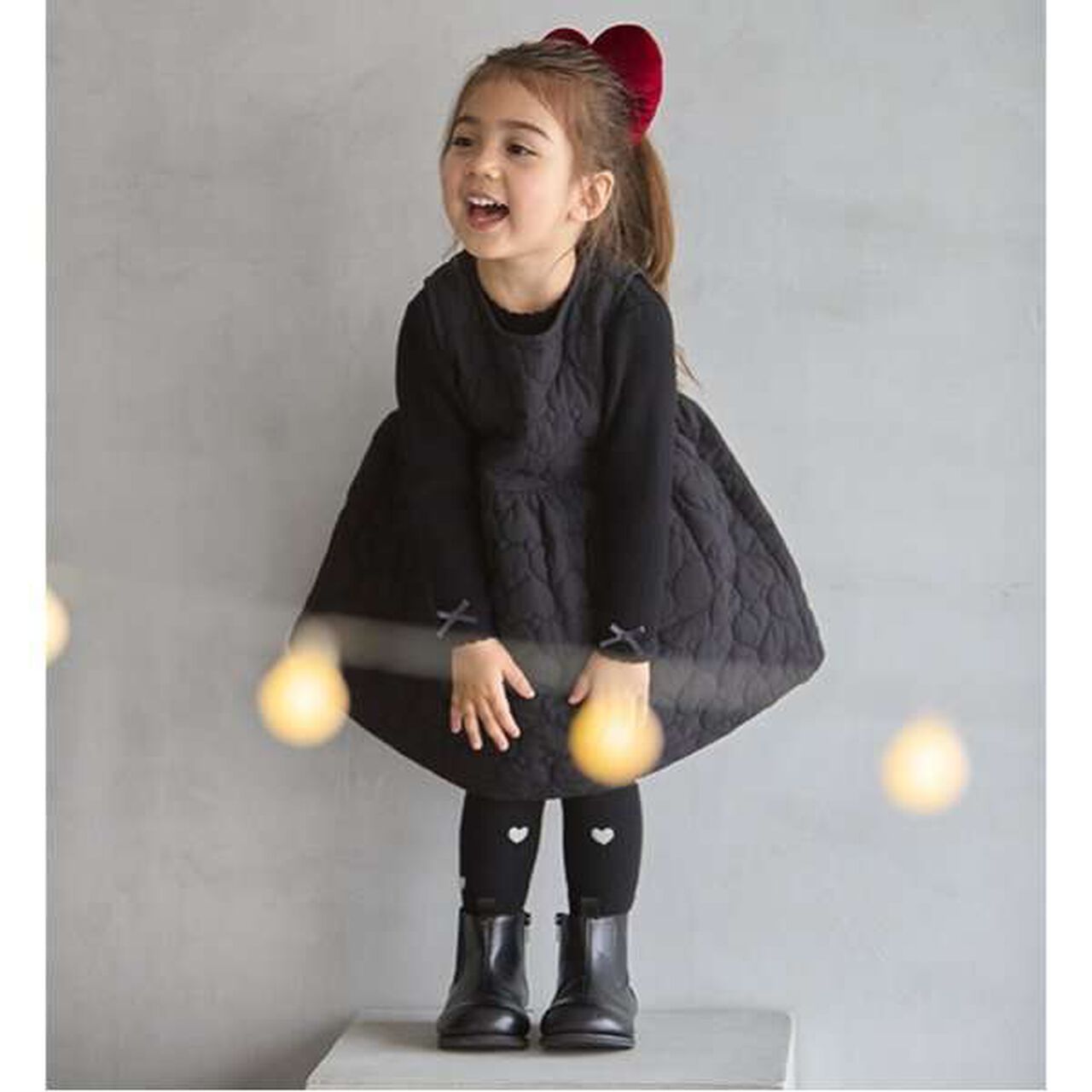 Heart Quilted Jumper Skirt,Charcoal gray, large image number 15