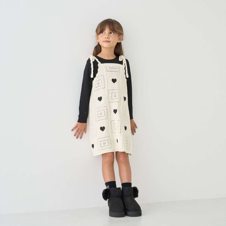 [Machine Washable] Black Crochet-Style Knit Docking One-Piece Dress,, medium