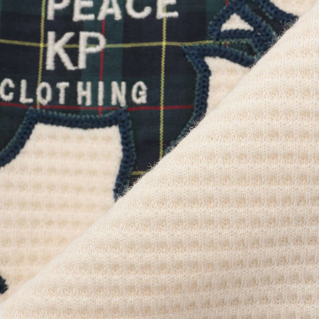 Checkered Dinosaur Appliqué Waffle Long-Sleeve T-Shirt,Navy, large image number 6