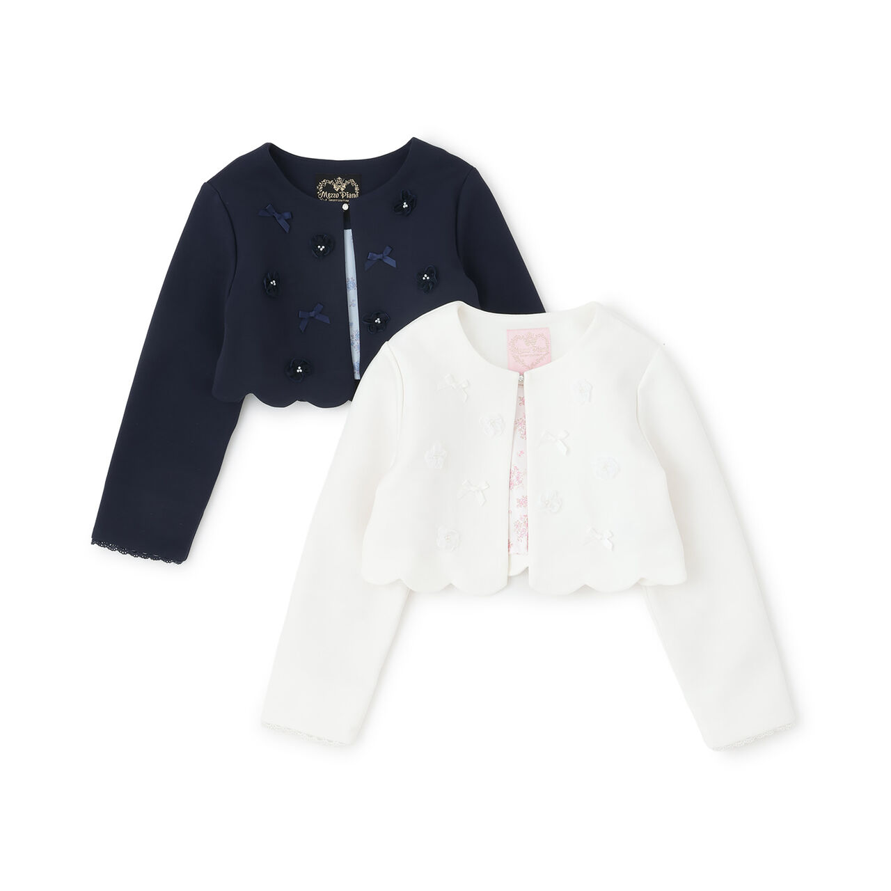 Flower Motif Scalloped Hem Jacket,Navy, large image number 9