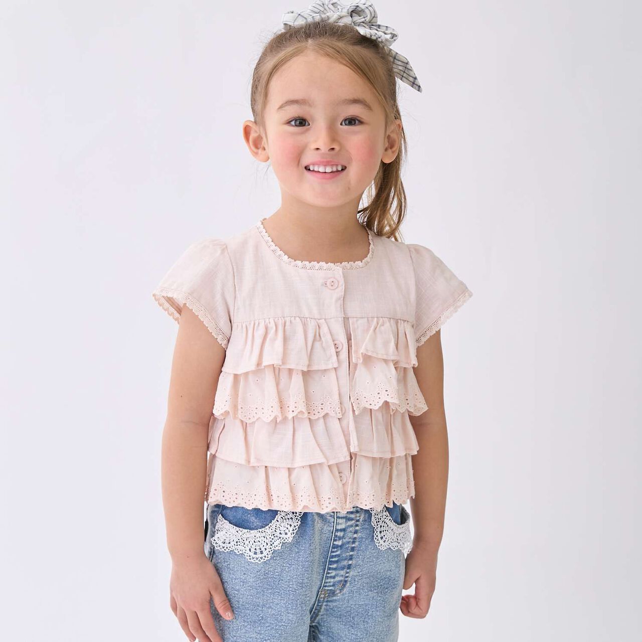 Lace Frill Top,Light pink, large image number 0