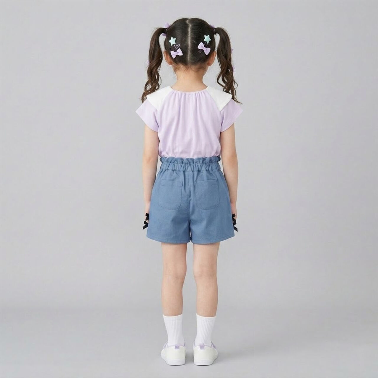Big Ribbon Collar Frill Sleeve Tunic,Lavender, large image number 2