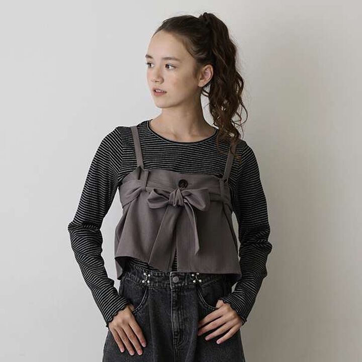 [AMI] Ribbon Bustier Long T-Shirt Set,Charcoal gray, medium image number 0