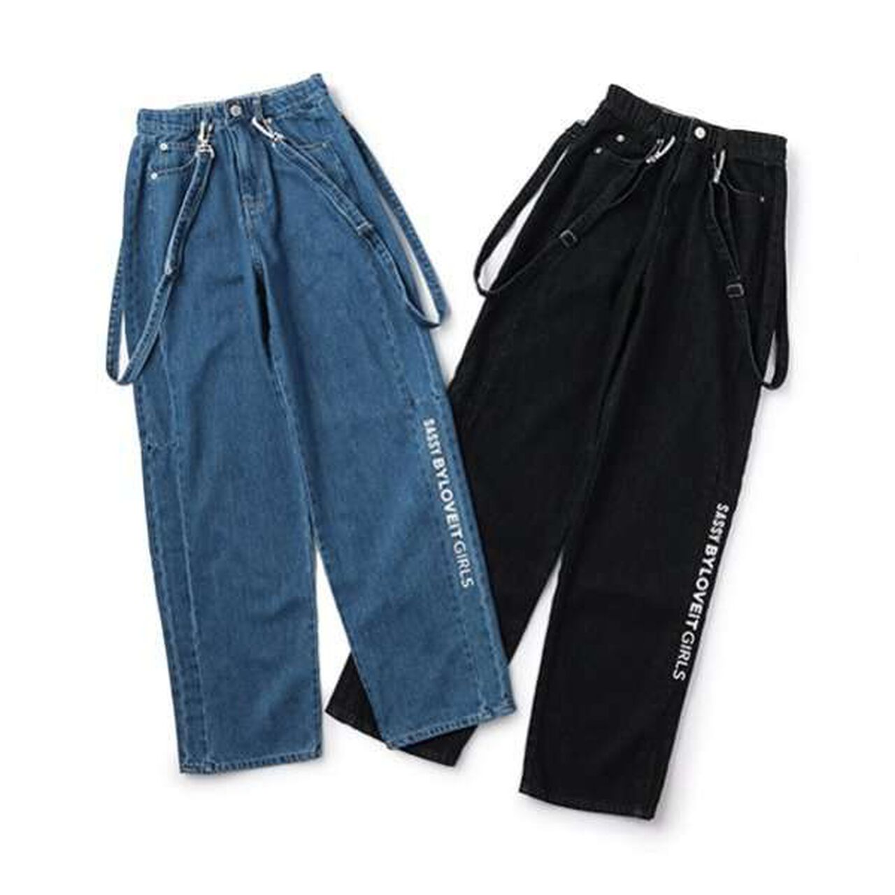 Denim Pants with Suspenders,Navy, large image number 3