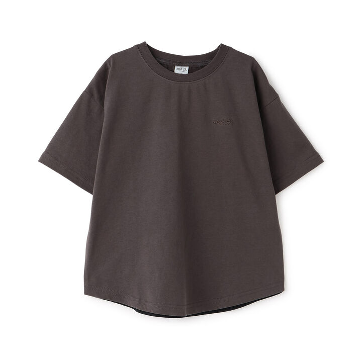 Wide Silhouette Short Sleeve T-Shirt with Contrasting Back Panel,Charcoal gray, medium image number 5