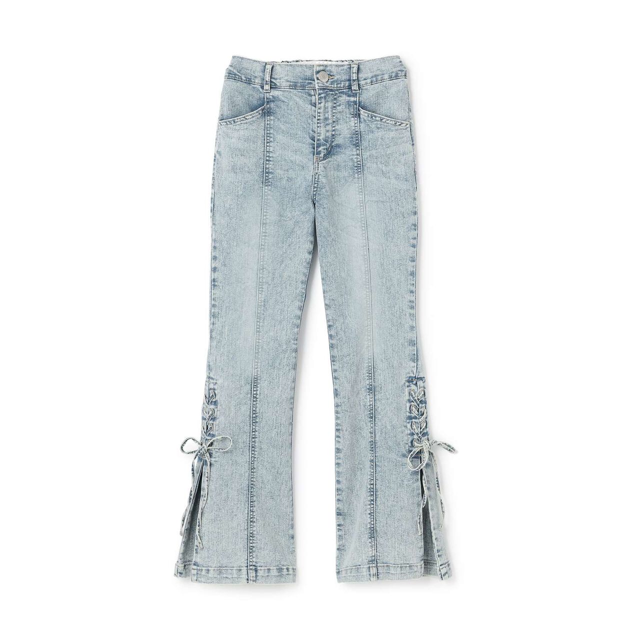 Lace-Up Ribbon Flare Denim Pants,Gray, large image number 6