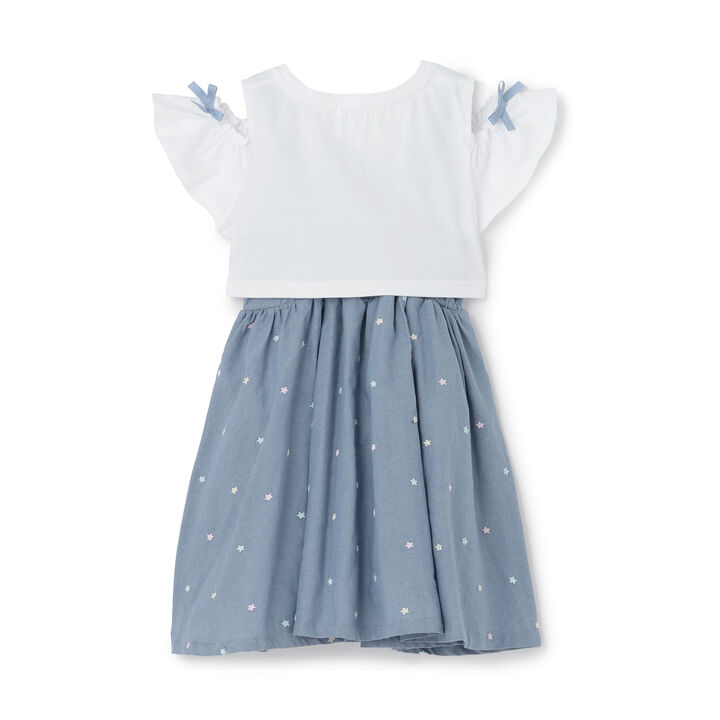 Shoulder Opening Short Sleeve T-Shirt & Star Camisole Dress Set,Sax blue, medium image number 1