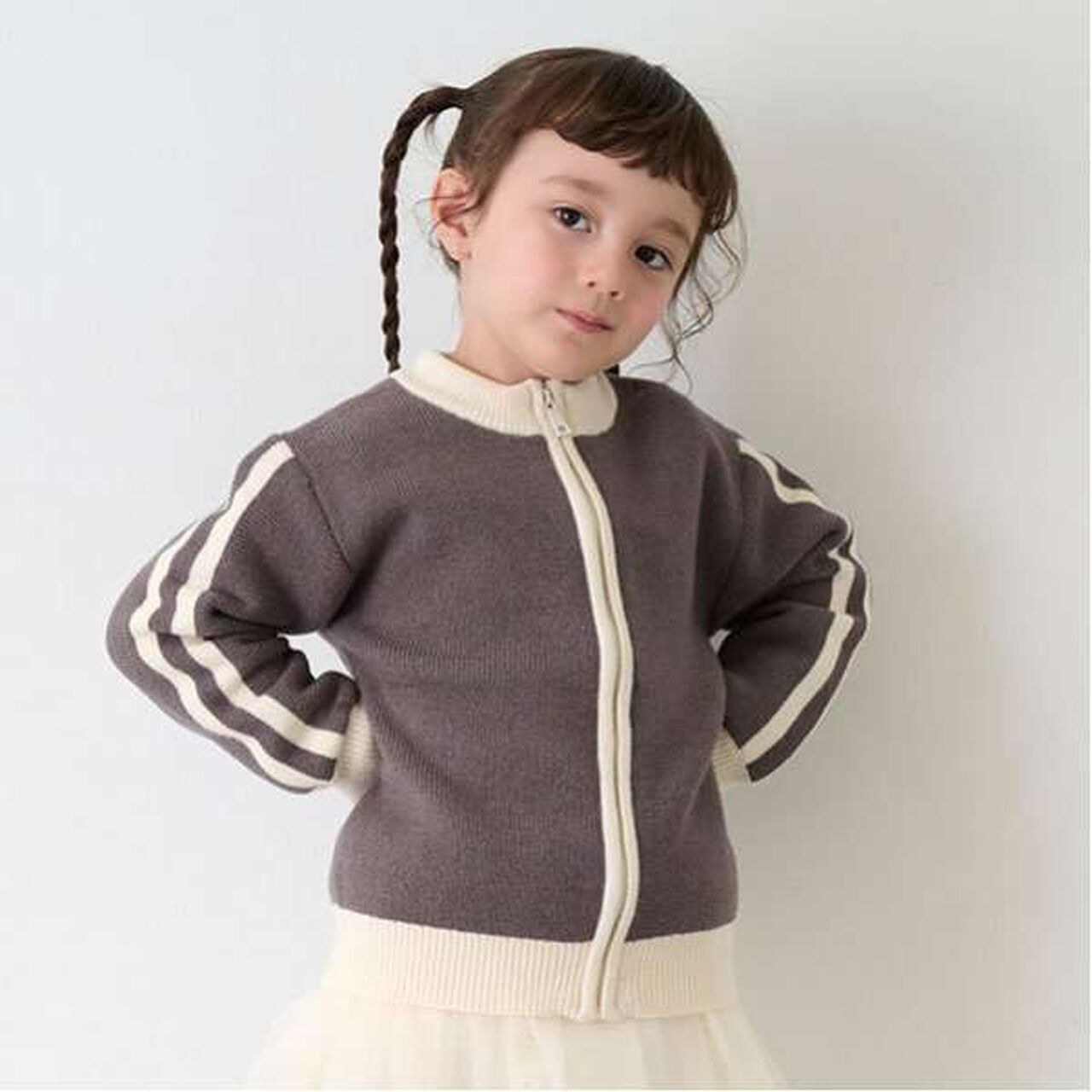 Knit Track Jacket,Beige, large image number 0