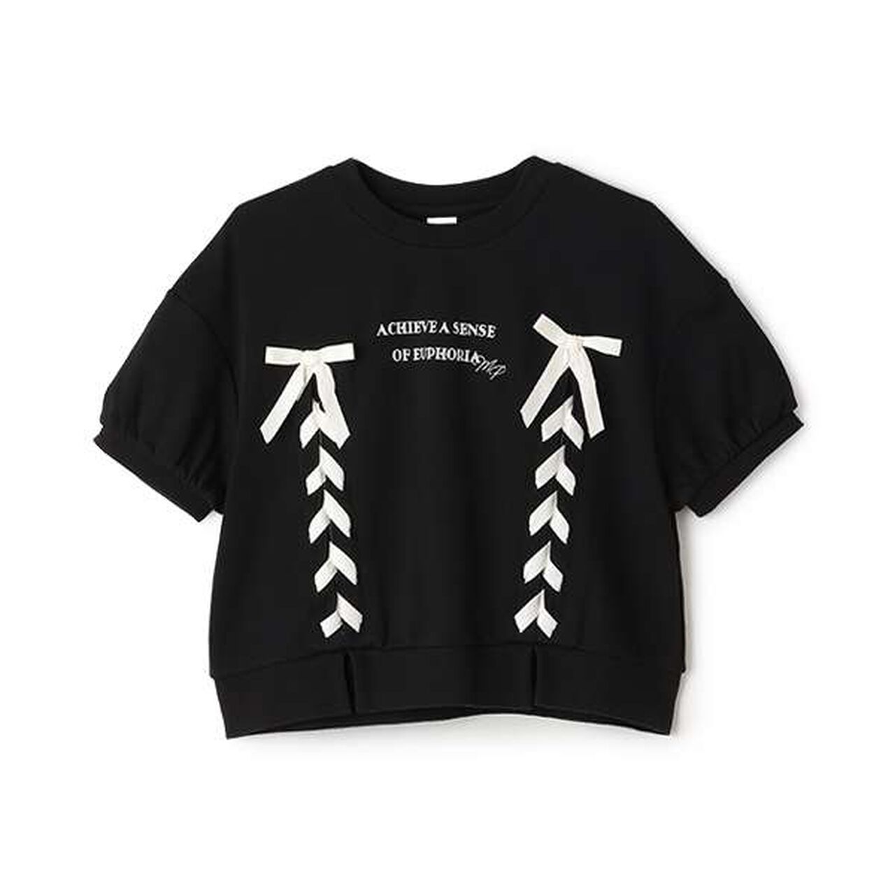 Puff Sleeve Lace-Up T-Shirt,Off white, large image number 13