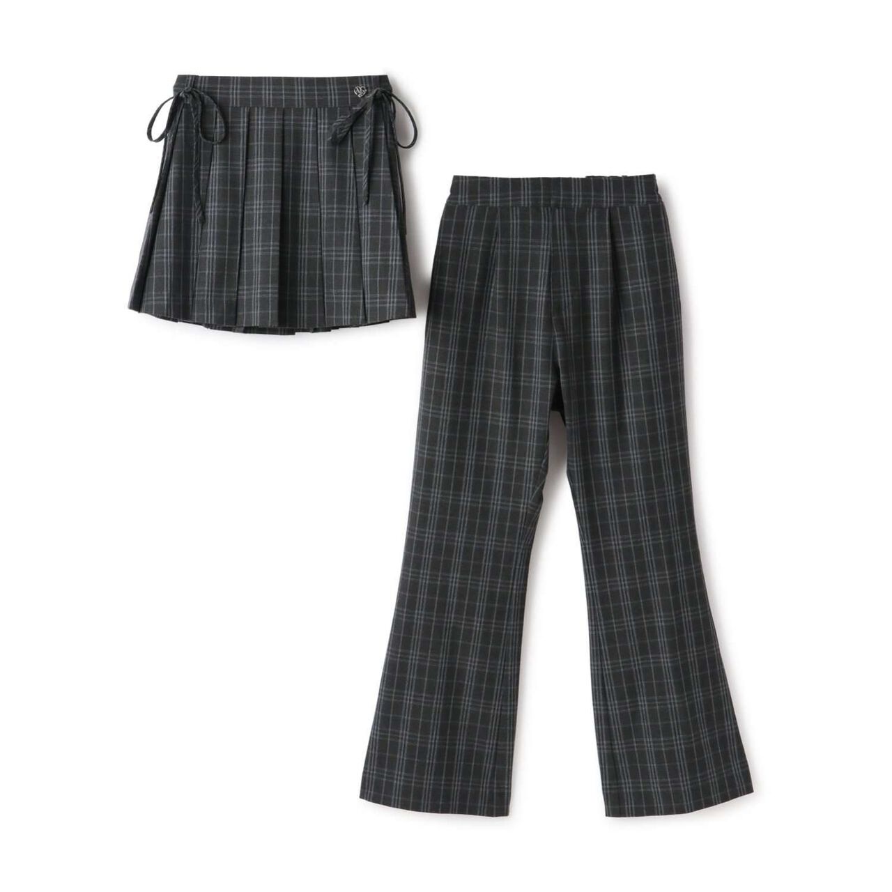 Pleated Skirt & Flared Pants Set,Gray, large image number 3