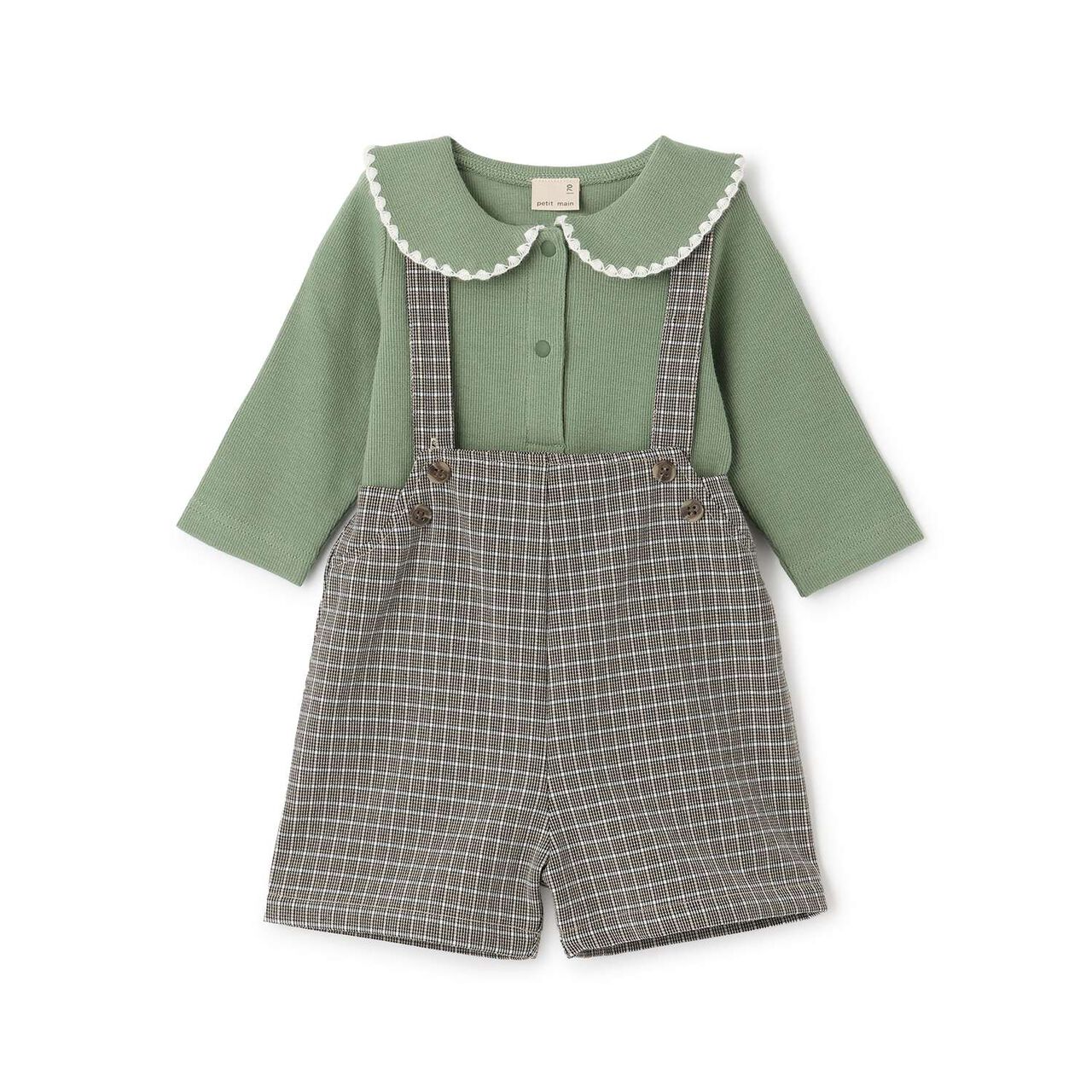 Collared Romper + Pants Set,Green, large image number 0