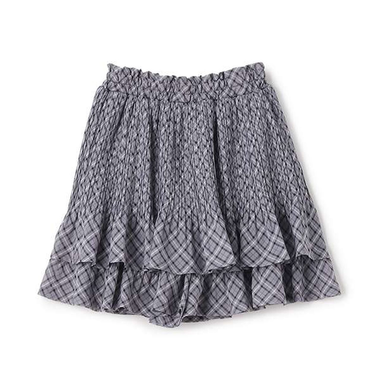 Sheer Check Random Pleated Skirt-Pants,Light gray, large image number 1