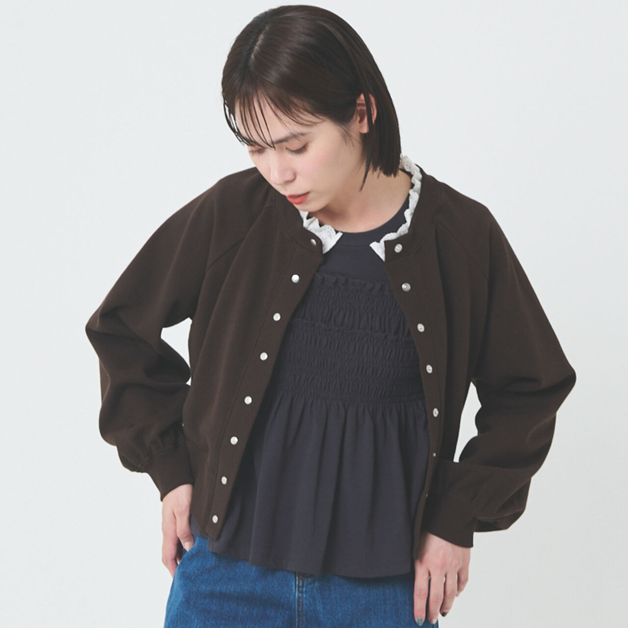 Link Lace Collar 2WAY Cut Cardigan,Top gray, large image number 7
