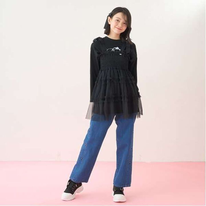 Shoulder Ribbon Fluffy Tulle Tunic,Black, medium image number 5