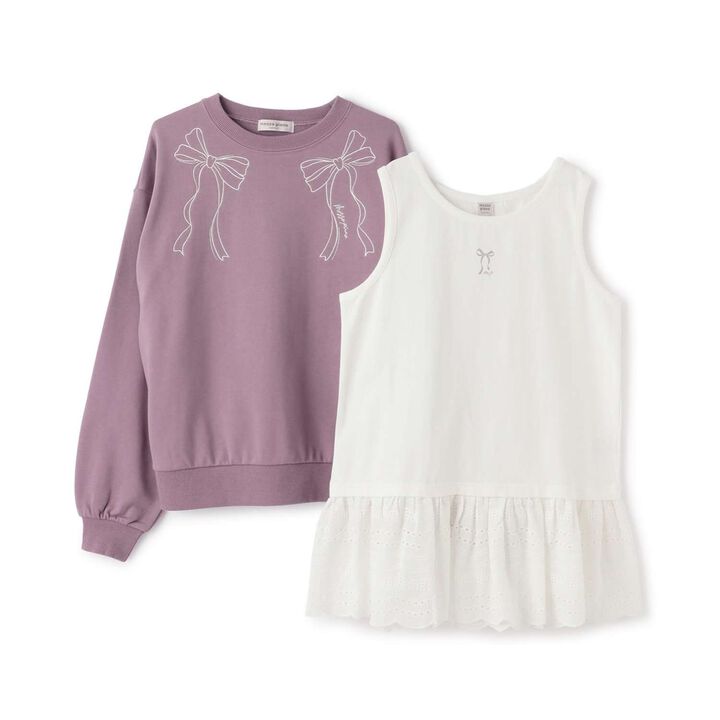 Lace Layered Sweatshirt,Lavender, medium image number 2