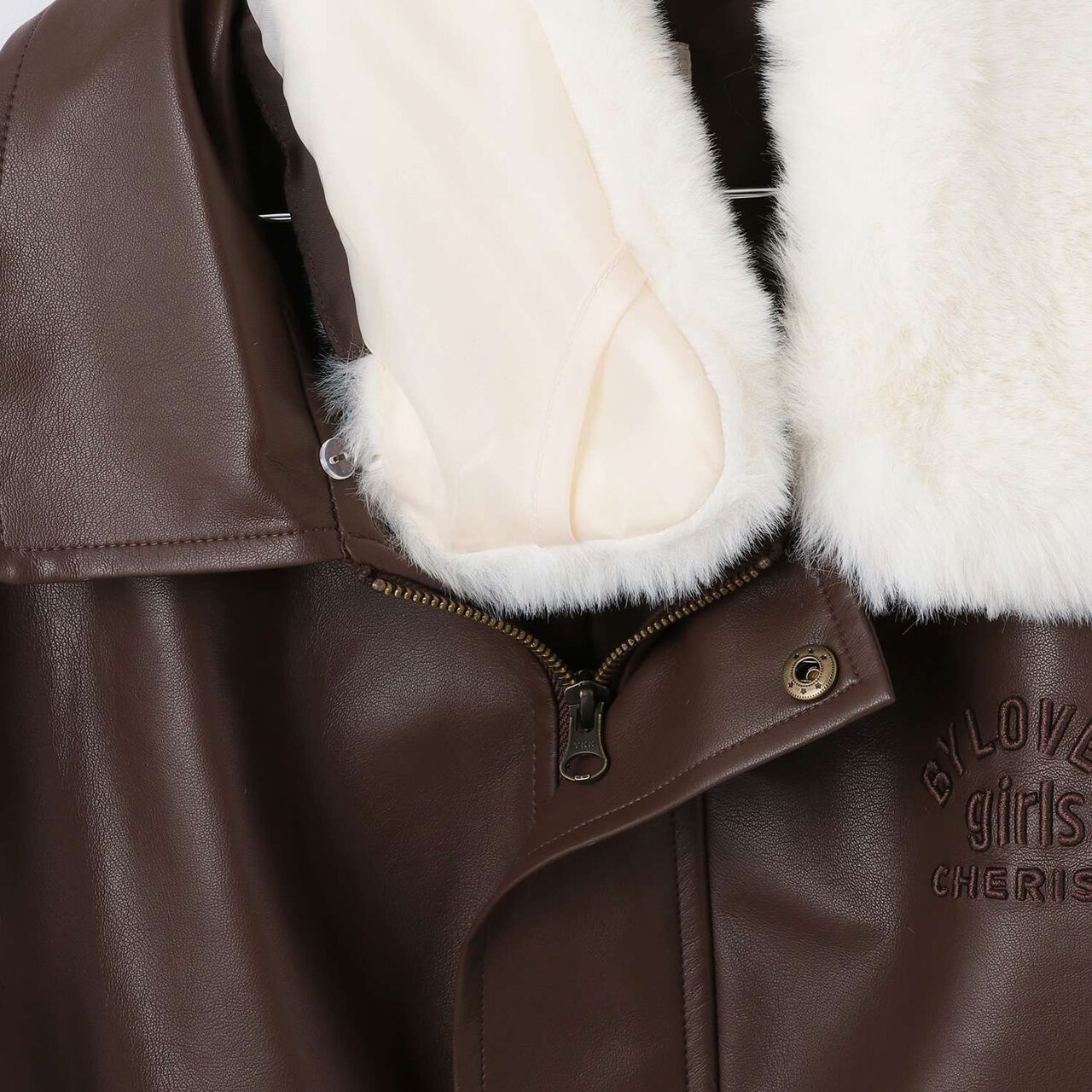 Faux Leather Jacket with Fur Collar,Black, large image number 11