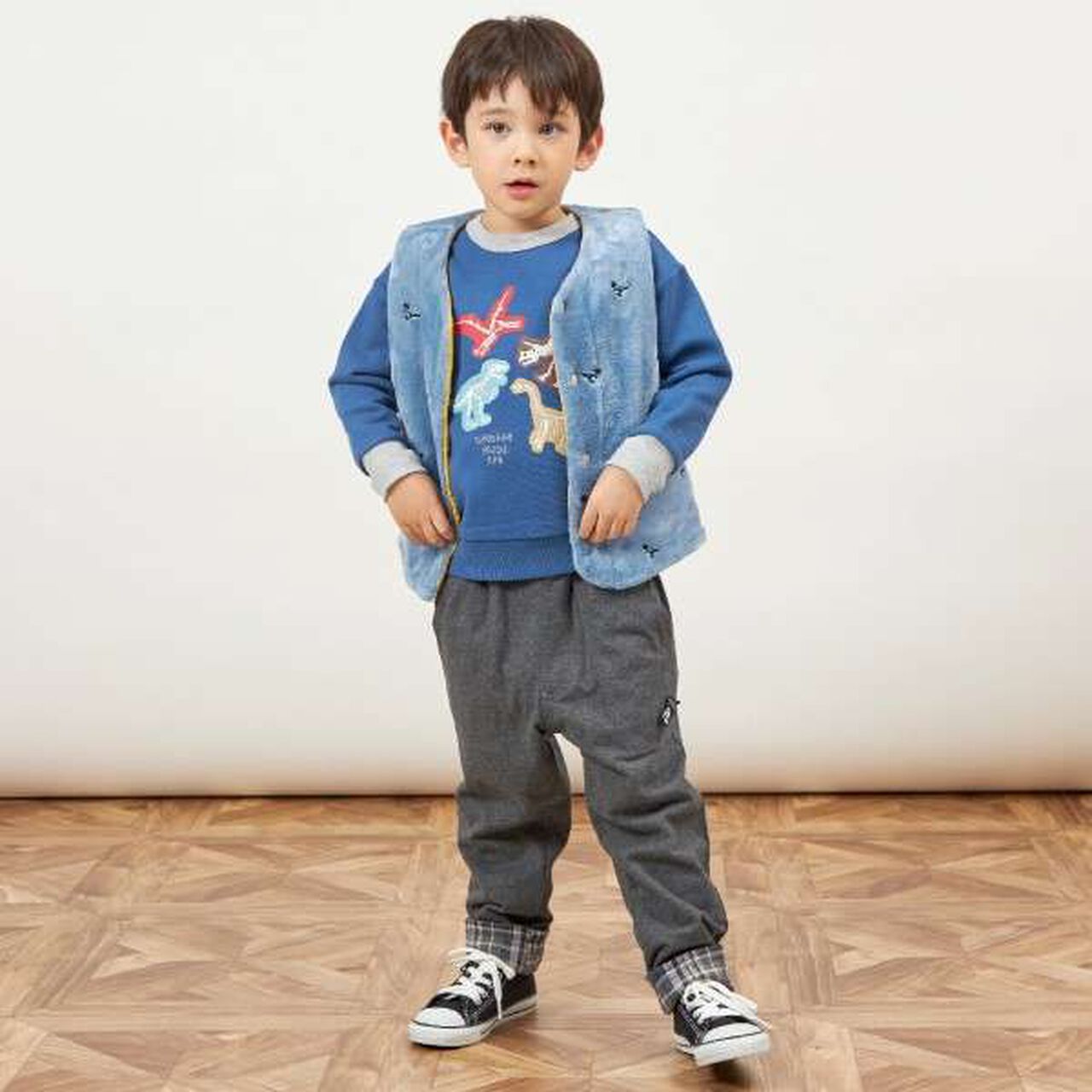 KP Boy Dinosaur Fossil Embroidered Sweatshirt [80-130],Blue, large image number 7