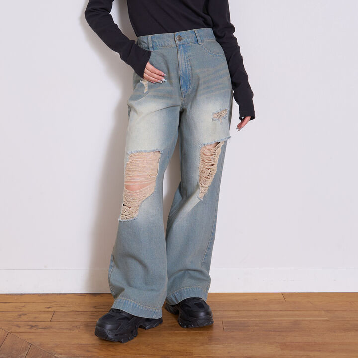 [LTXC] Distressed Denim Wide Pants [Set Available],Navy, medium image number 2