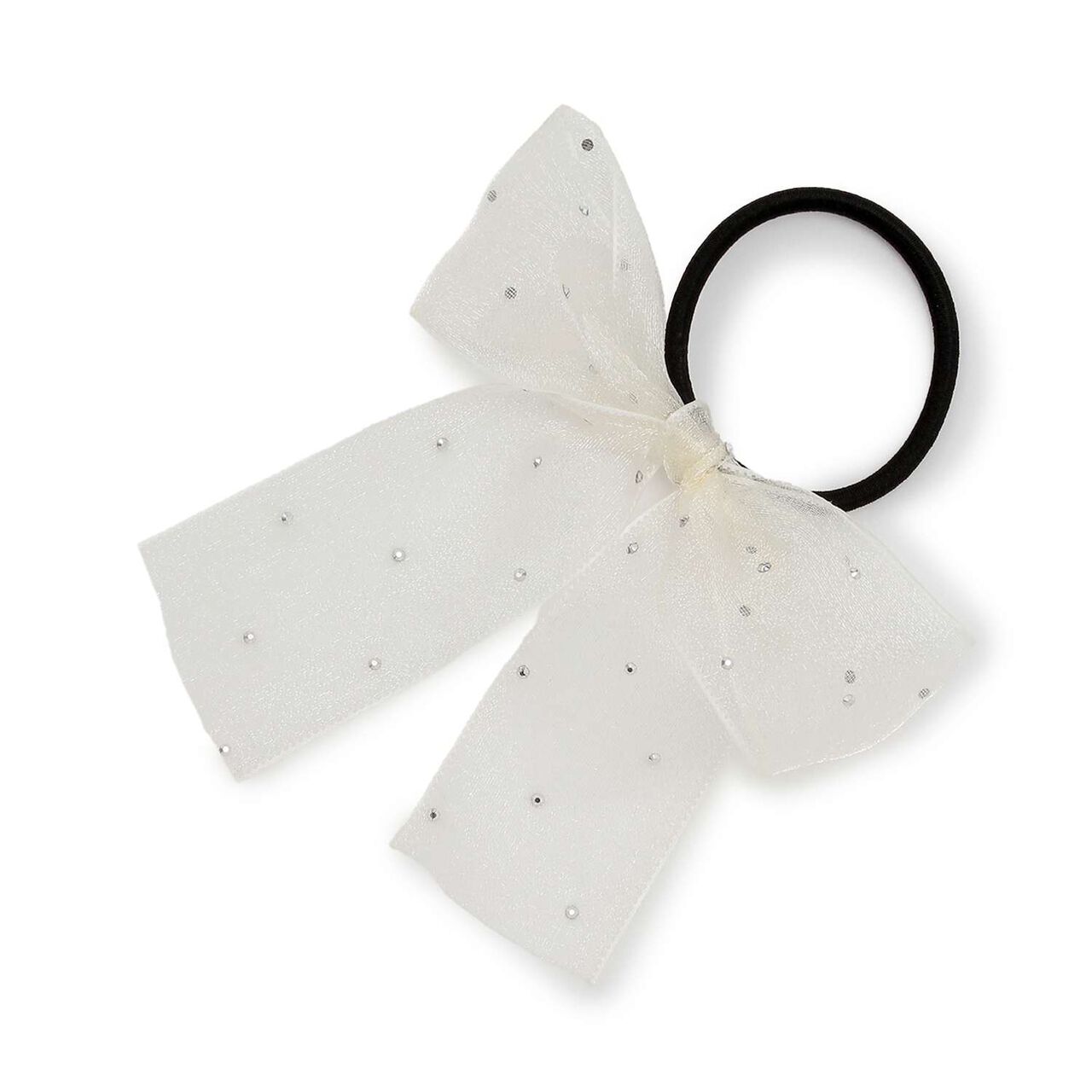 Rhinestone Ribbon Hair Tie,Off white, large image number 0