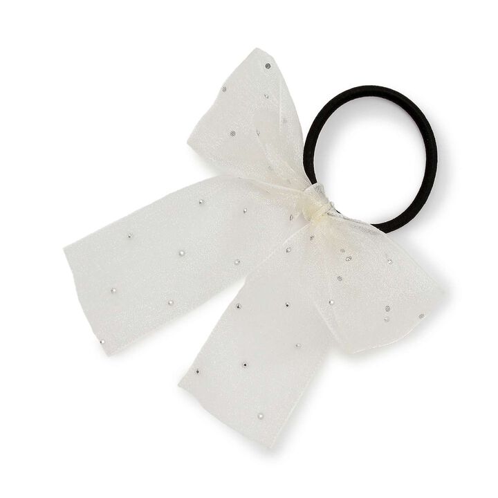 Rhinestone Ribbon Hair Tie,Off white, medium image number 0