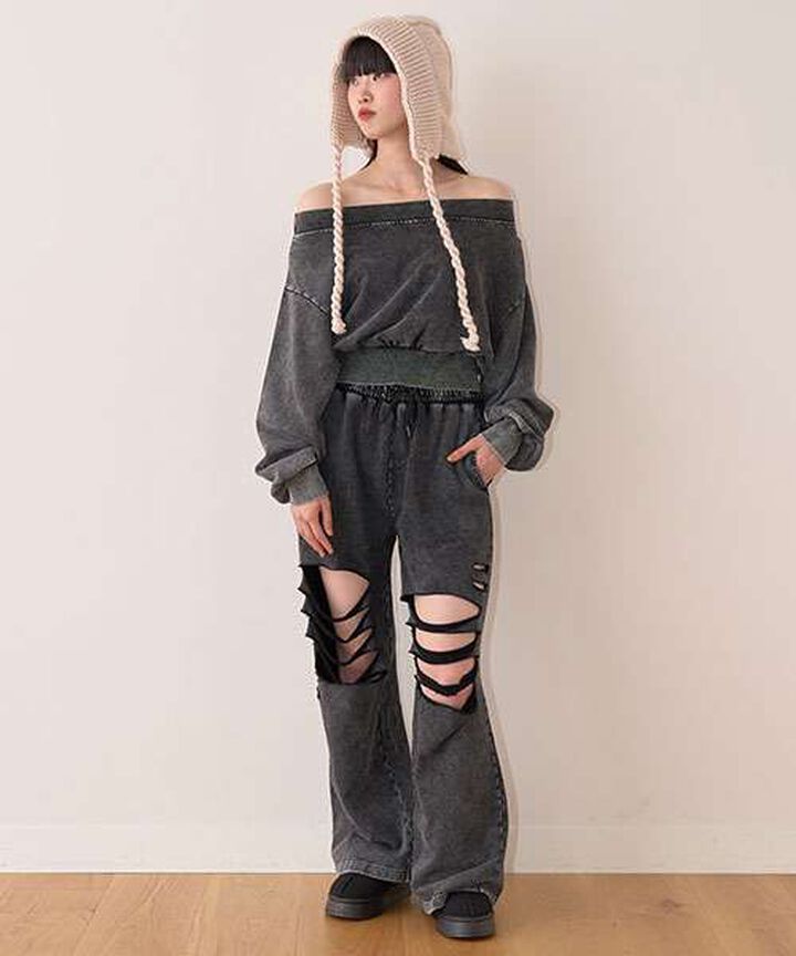 Off-Shoulder Sweatshirt Pullover,Purple, medium image number 17