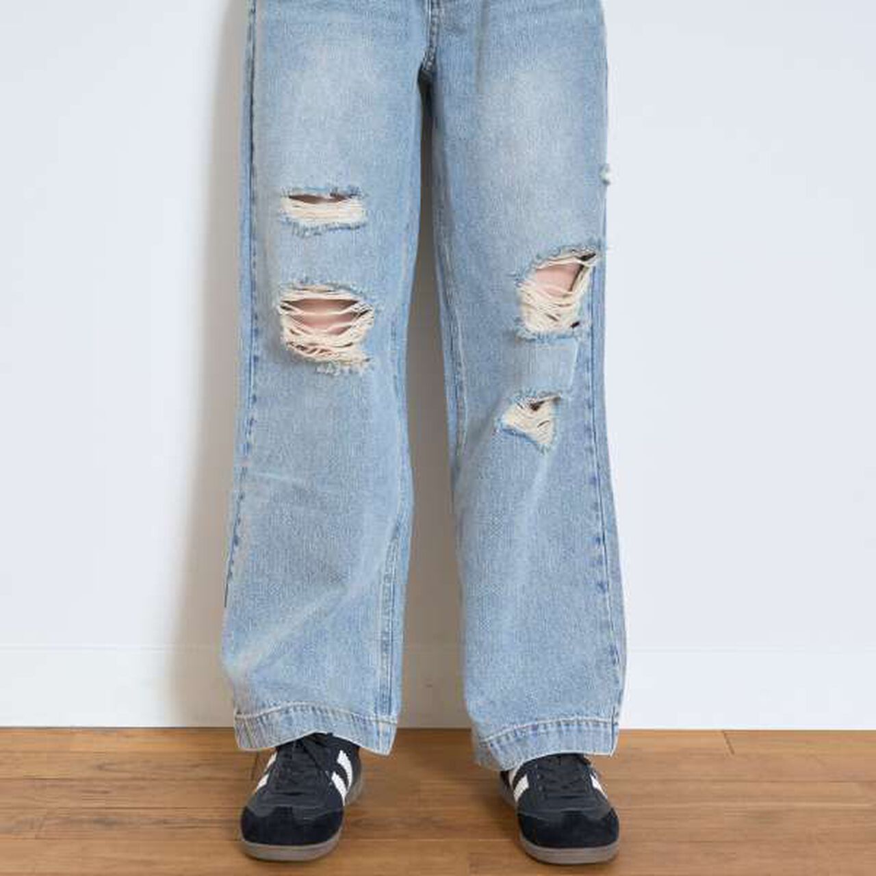 Distressed Wide Pants,Blue, large image number 1