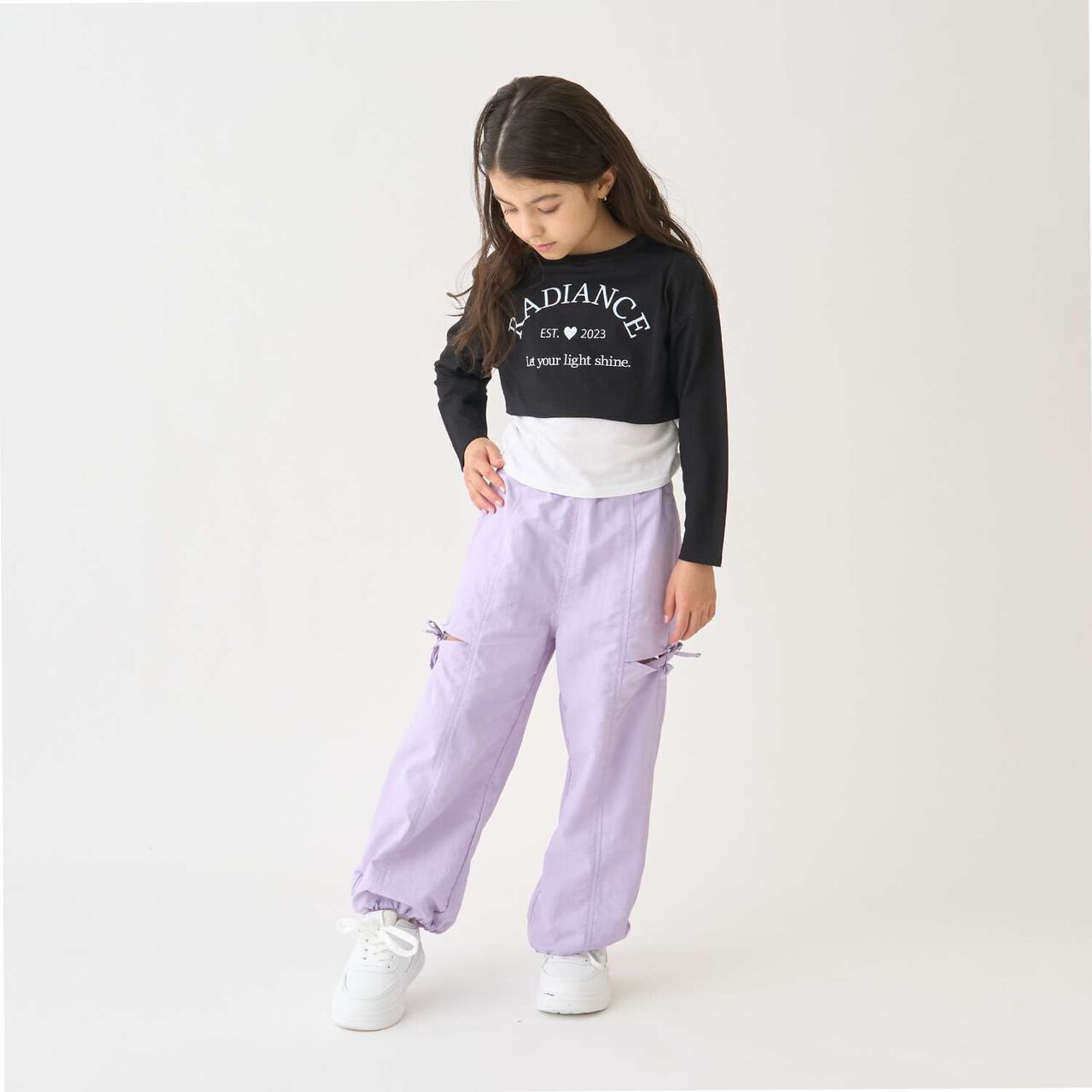 100% Cotton Anti-Stain Layered Short Long-Sleeve T-Shirt,Lavender, large image number 2