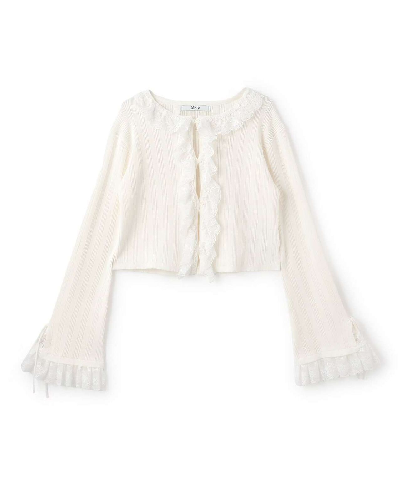 Frill Lace Knit Cardigan,Navy, large image number 3