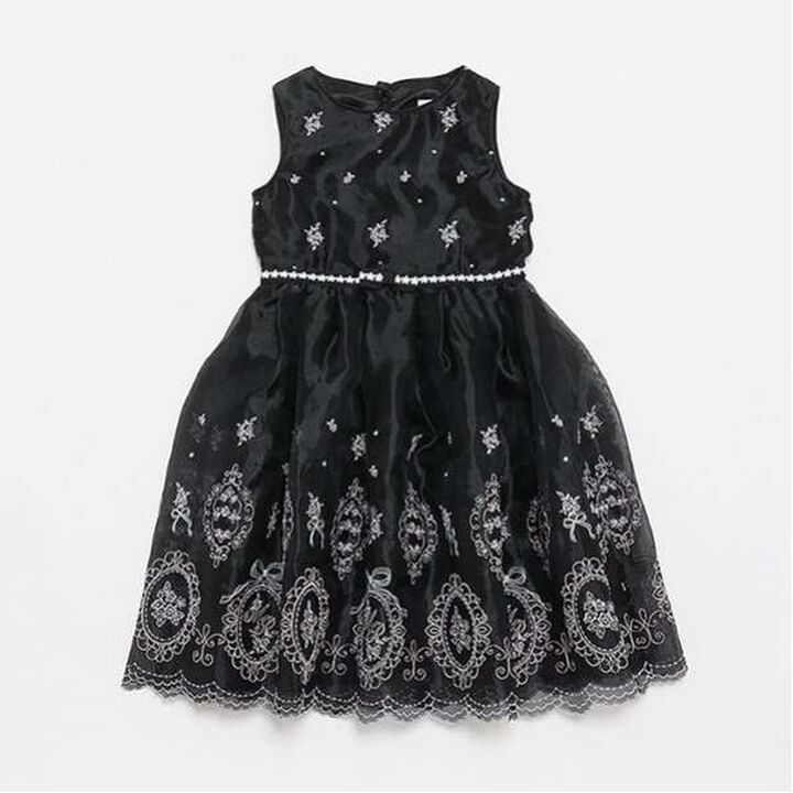 Rose Embroidery Organza One-Piece Dress,Black, medium image number 12