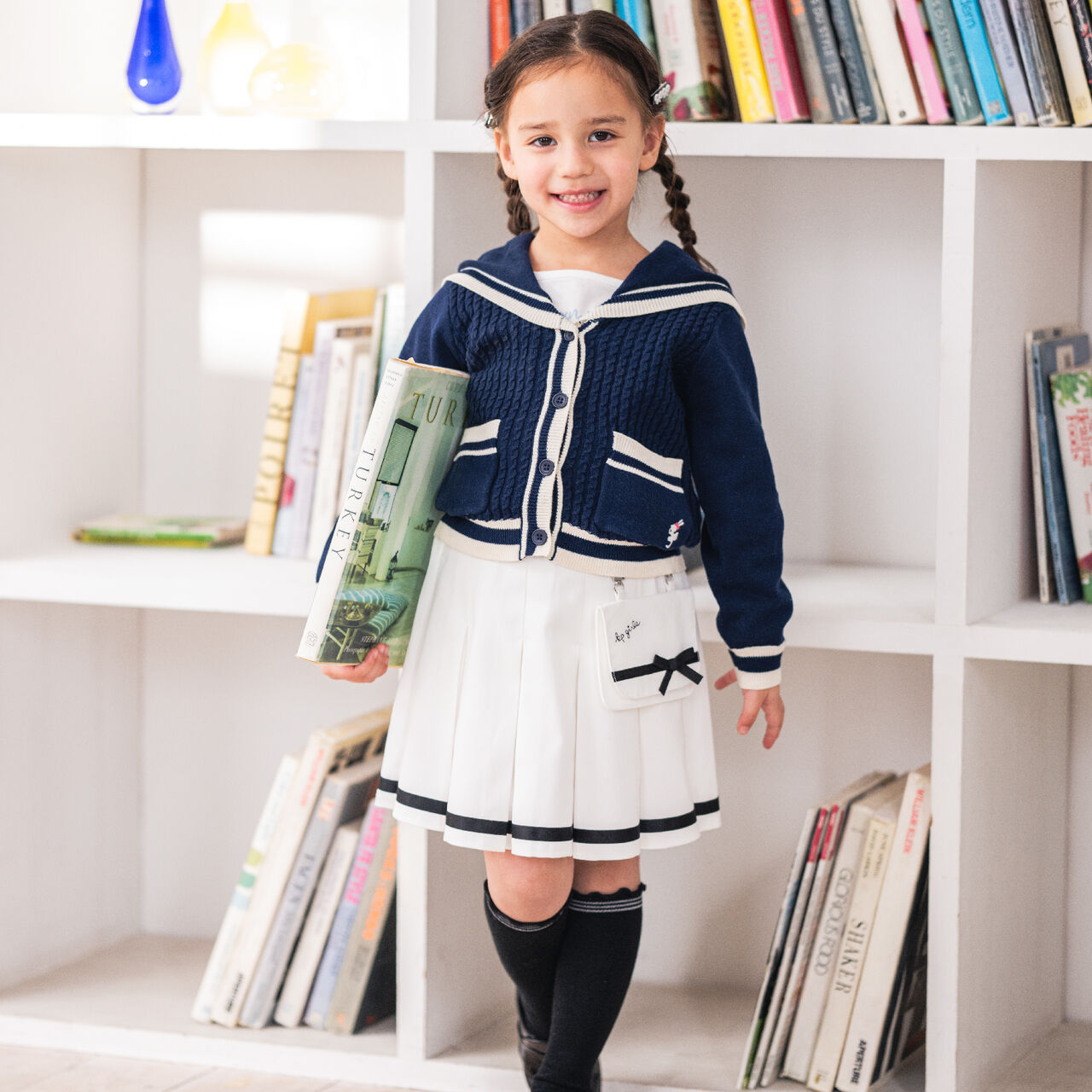 Pleated Skirt-Pants with Detachable Pocket,Navy, large image number 16