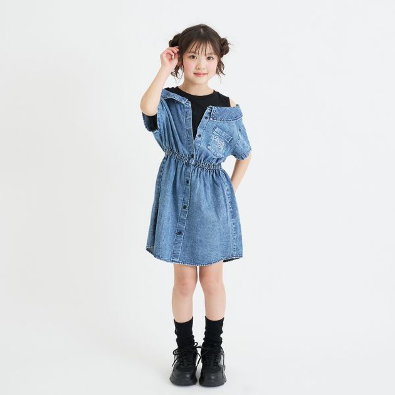 Shoulder Cutout Denim Shirt Dress,Gray, large image number 10