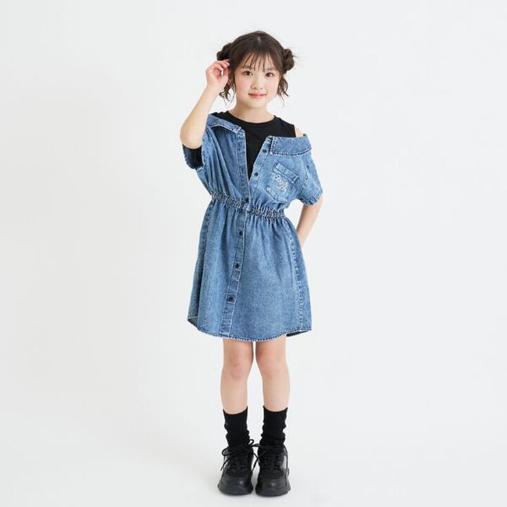 Shoulder Cutout Denim Shirt Dress,Gray, medium image number 10
