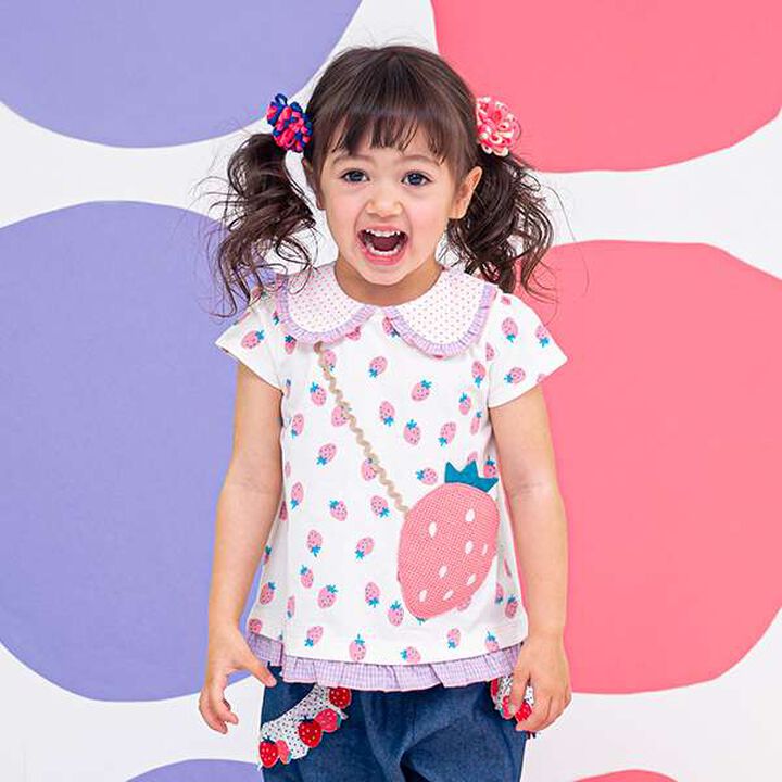 All-Over Pattern Strawberry Pouch T-Shirt,Pink, medium image number 0