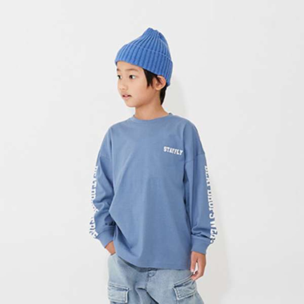 [SKIT0LY] Long-Sleeve T-Shirt with Sleeve Logo Print,Blue, large image number 0
