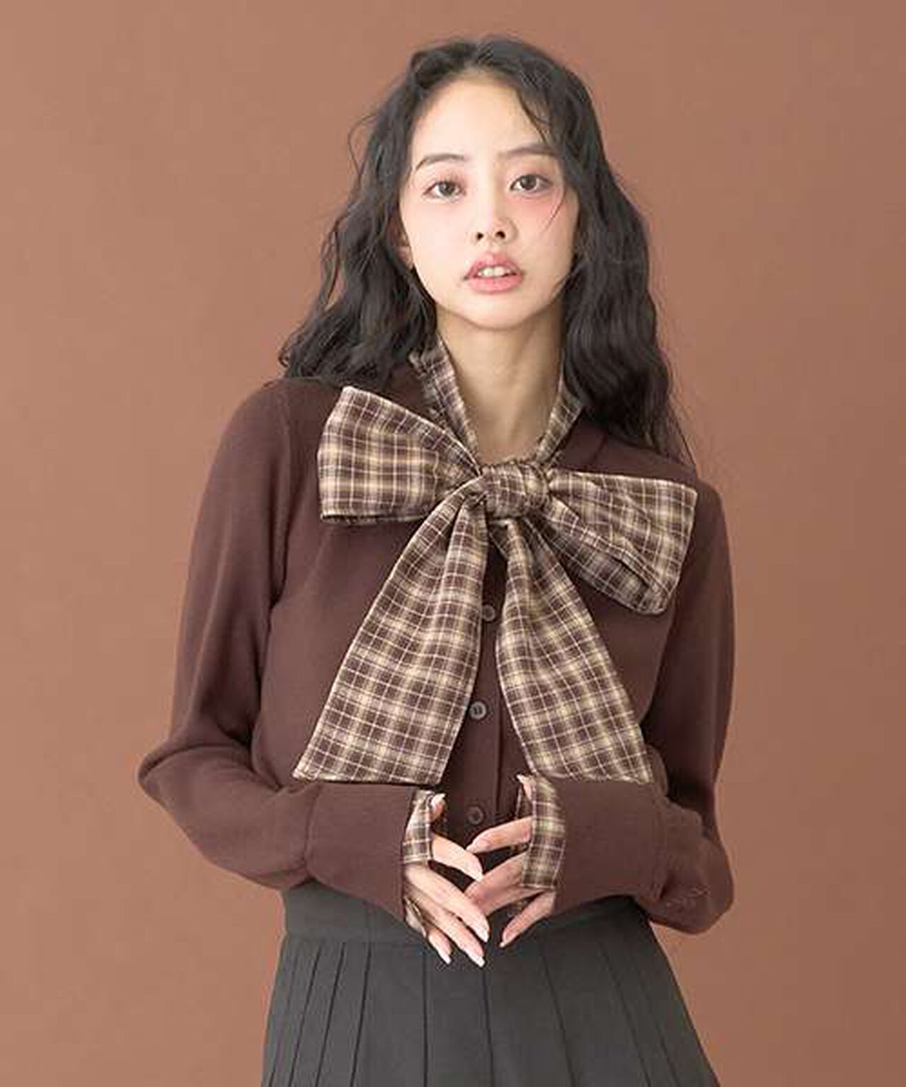 Ribbon Knit Pullover [Korean Fashion],Brown, large image number 0